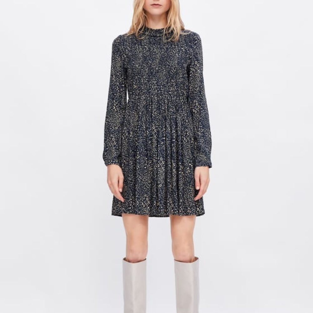 NWT! Zara Navy and Tan Dress